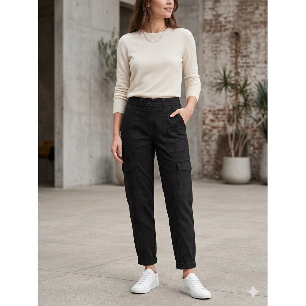 Derek Lam 10 Crosby Black Cargo Pants High Rise Tapered Utility Trousers Size 6